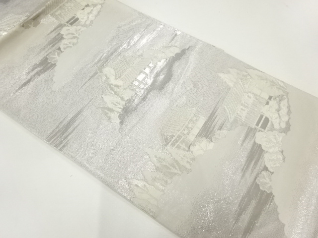 JAPANESE FUKURO OBI / UNUSED / PLATINUM FOILWOVEN HOUSE